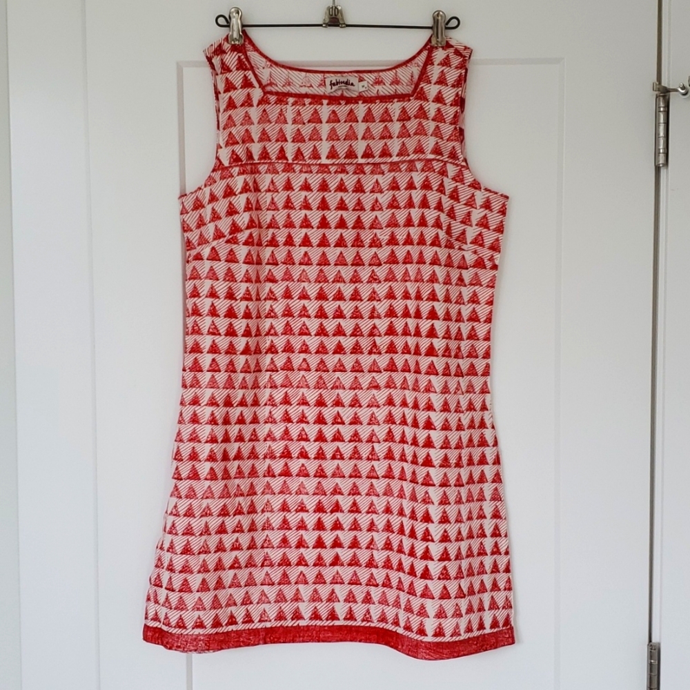 Fabindia Women's Sleeveless Tunic, Red/White, M
